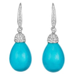 Vibrant Blue Arizona Turquoise and Diamond Drop Earrings 11