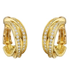 Cartier Yellow Gold Diamond "Trinity" Hoop Earrings 1