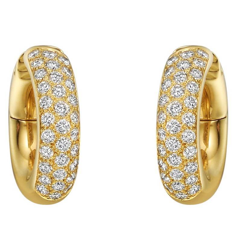 Cartier Small Diamond Yellow Gold Hoop Earrings