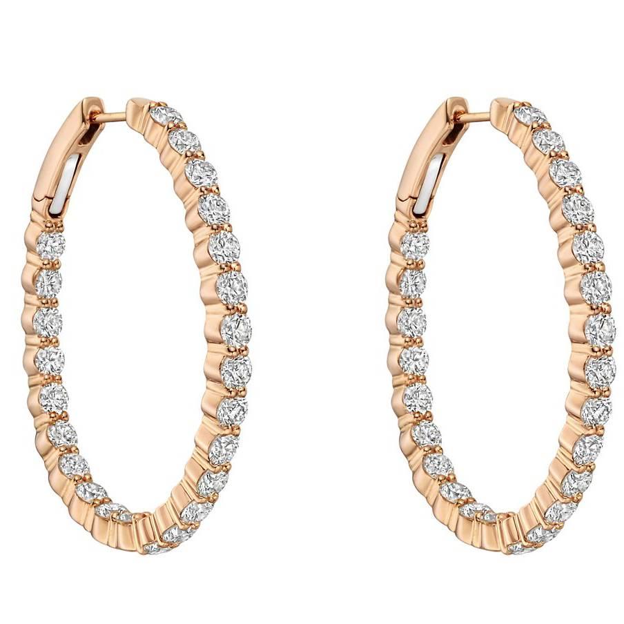 Pink Gold Diamond Oval Hoop Earrings