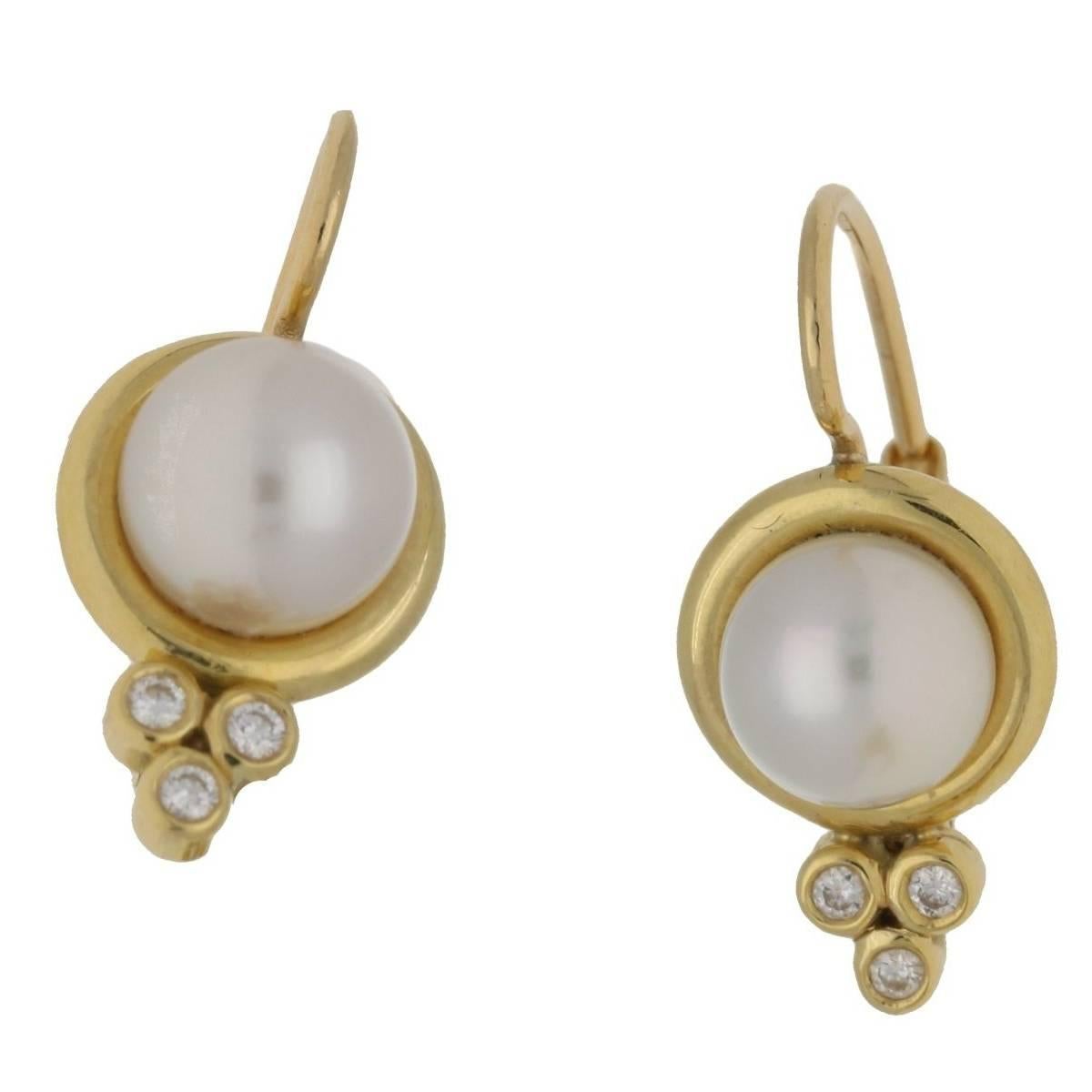 18 Karat Gold Temple St Clair Pearl Diamond Earrings