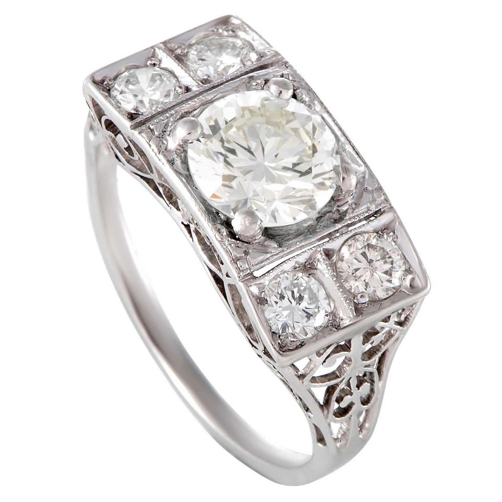 Rectangular Diamond Platinum Ring