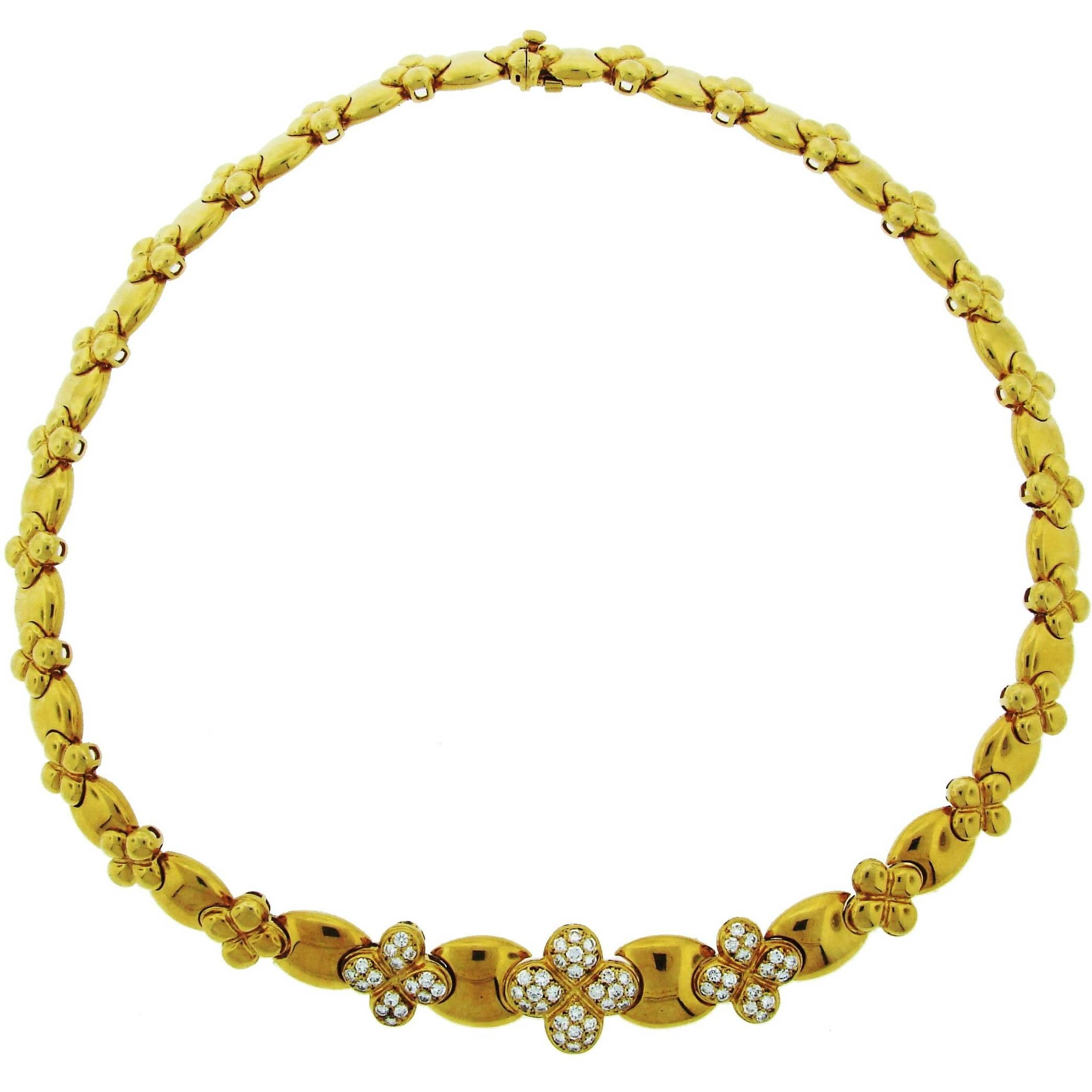 Van Cleef & Arpels Diamond Yellow Gold Clover Necklace