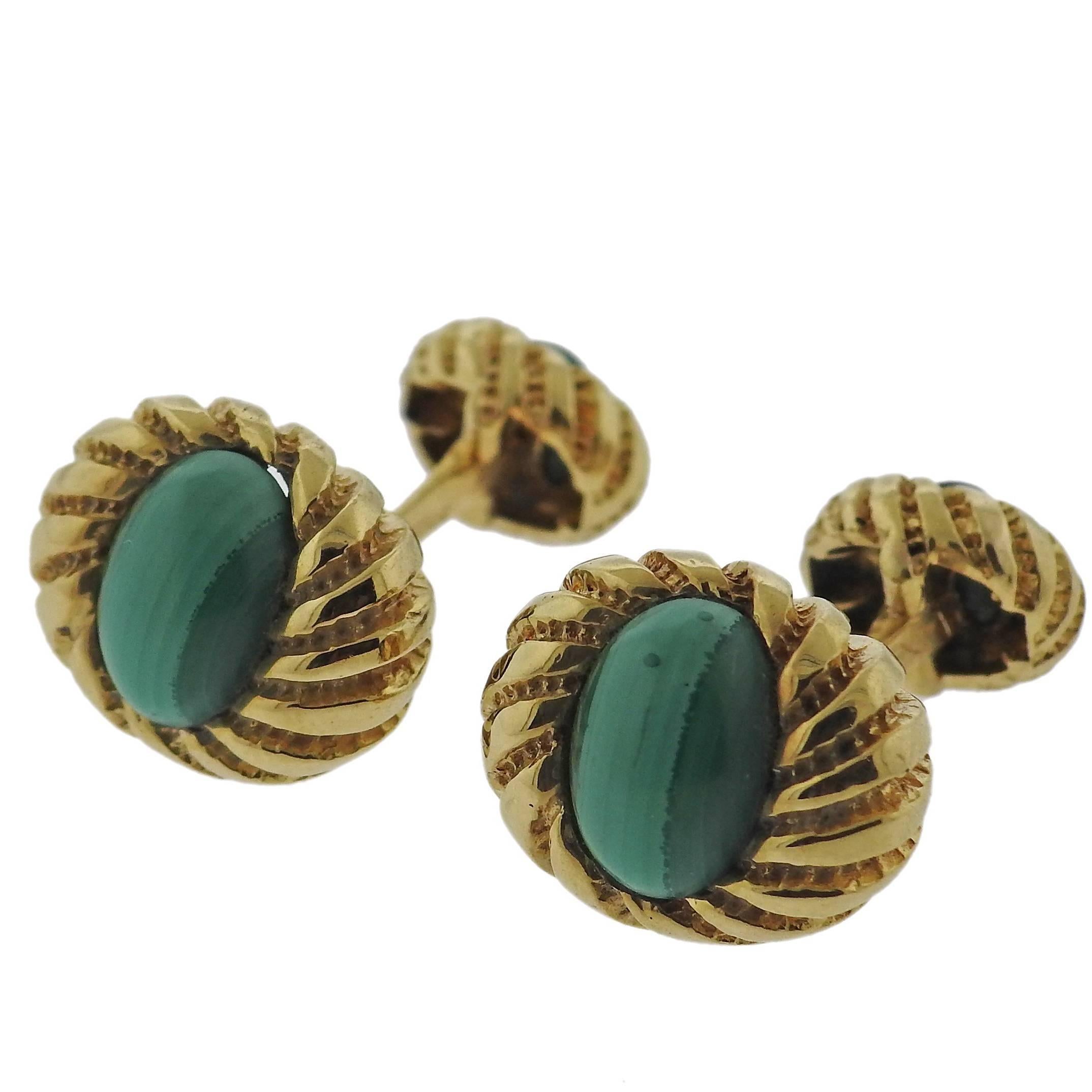 Tiffany 
Co. Schlumberger Malachite Gold Cufflinks For Sale