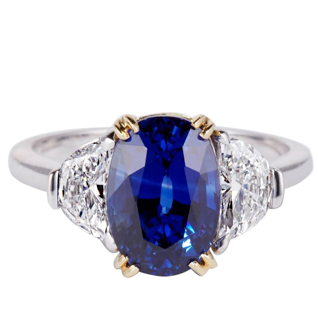 Gold 'Veronique' 4.13 Carat Sapphire and Diamond Engagement Ring For Sale