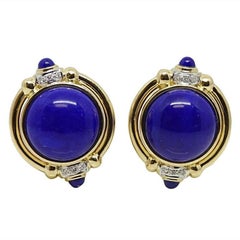 Blue Lapis and Diamond Yellow Gold Earrings Blue Lapis and Diamond Yellow Gold Earrings