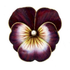 Antique Art Nouveau Purple Enamel Pansy Pendant Brooch
