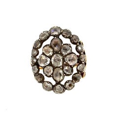Antique Rose Cut Diamond Silver and Gold Cluster Ring