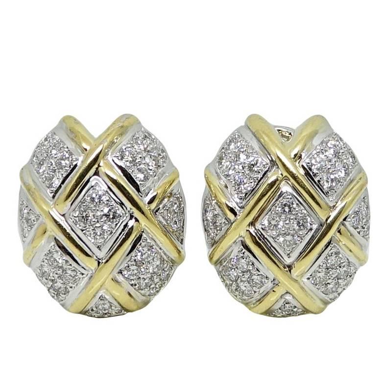 1.75 Carat Yellow and White Gold Earrings For Sale