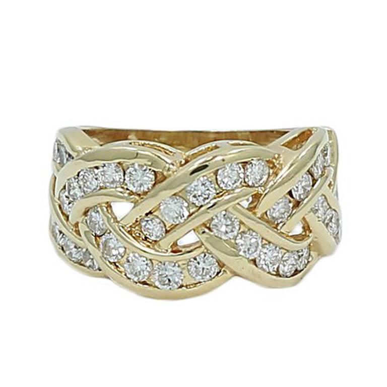 1.50 Carat Diamond Braided Style Yellow Gold Ring For Sale