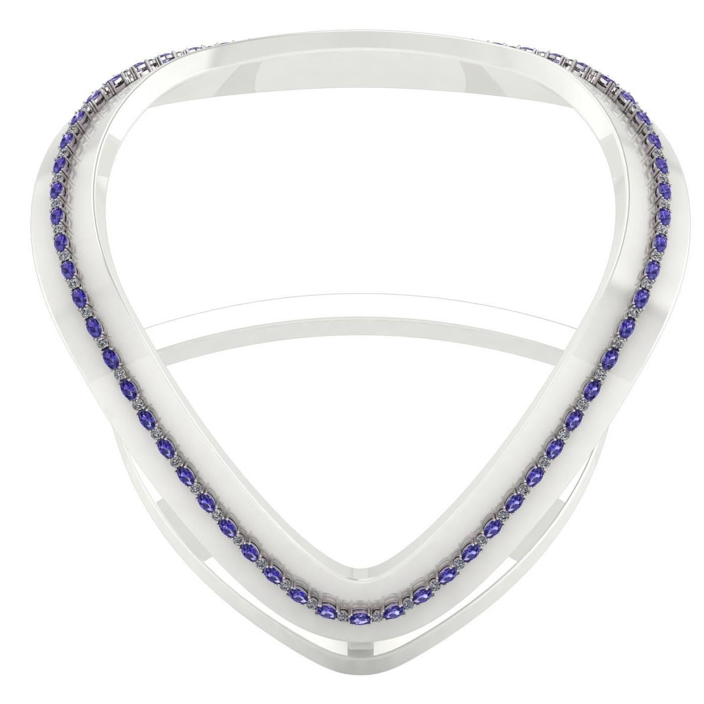 Tanzanite Diamond Tennis Necklace by Juliette Wooten White Gold For Sale