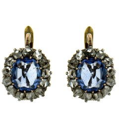 Antique Victorian Sapphire and Diamond Cluster Earrings