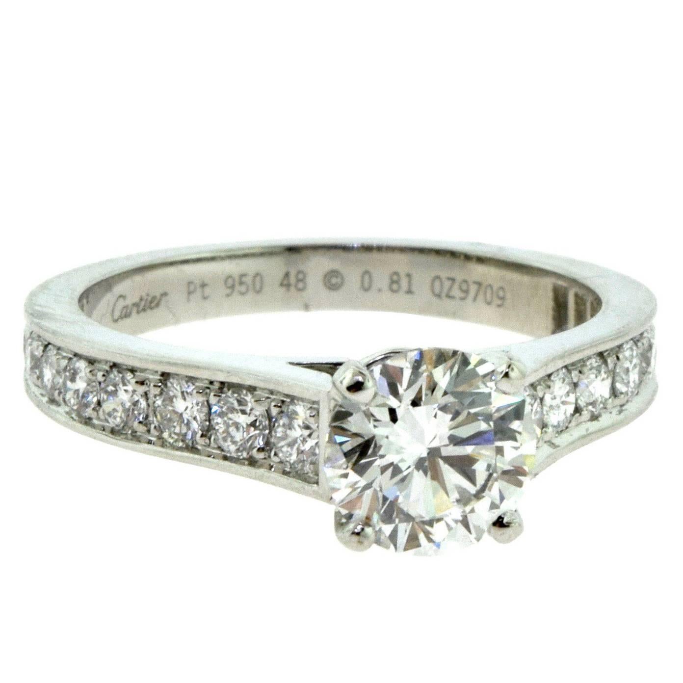 Cartier 1985 Solitaire Diamond Engagement Ring in Platinum For Sale