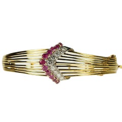 Retro Style Burma Ruby and Diamond Bangle