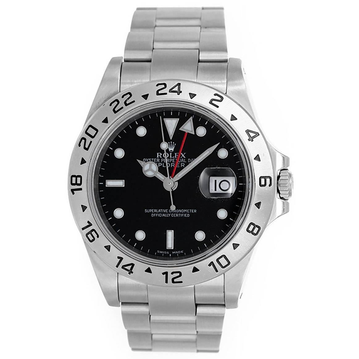 Rolex Stainless Steel Explorer II Black Dial Wristwatch Ref 16570