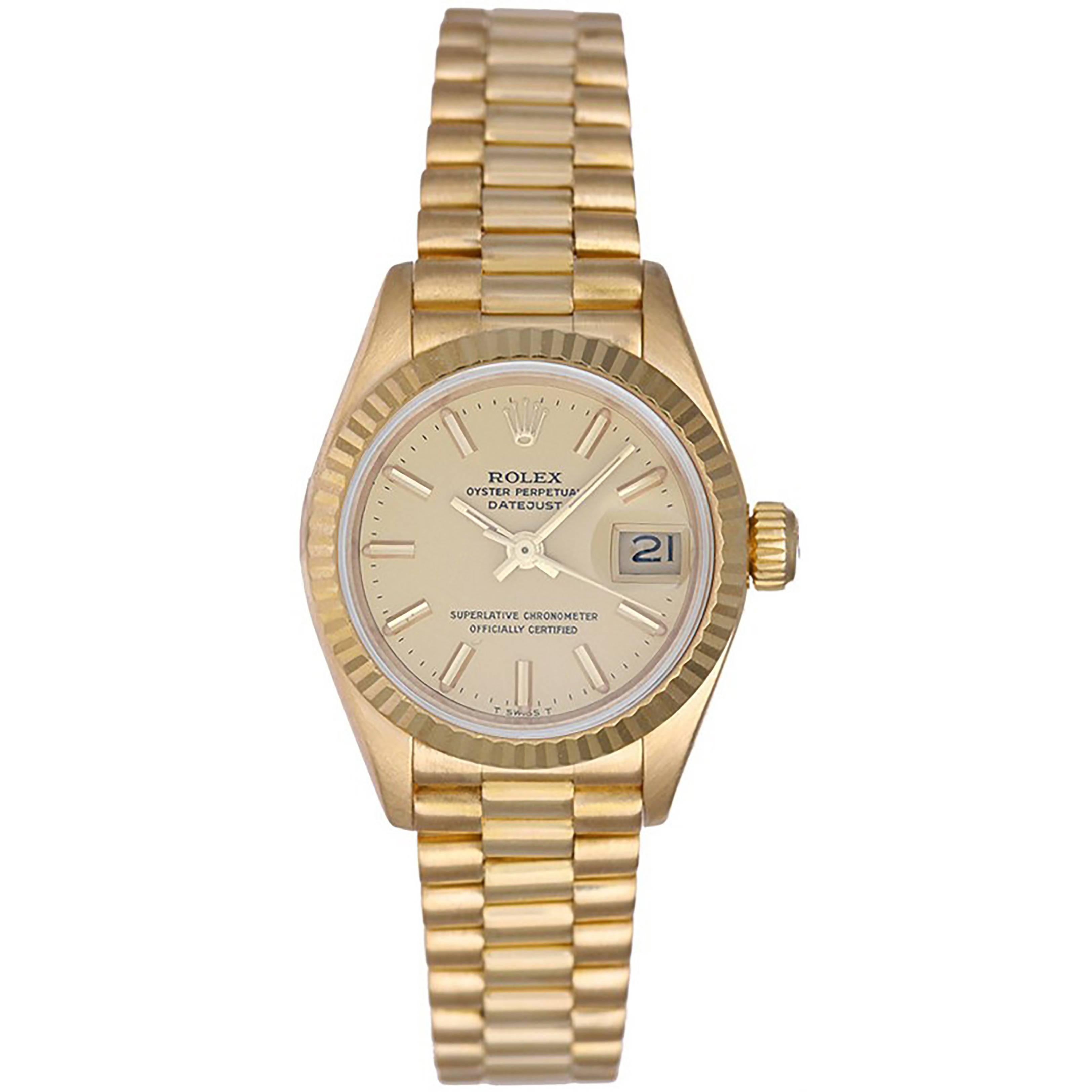 Rolex Ladies yellow gold President Champagne Dial Wristwatch Ref 69178