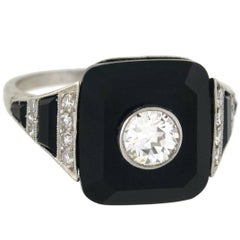 Art Deco 0.30 Carat Centre Diamond Onyx Ring