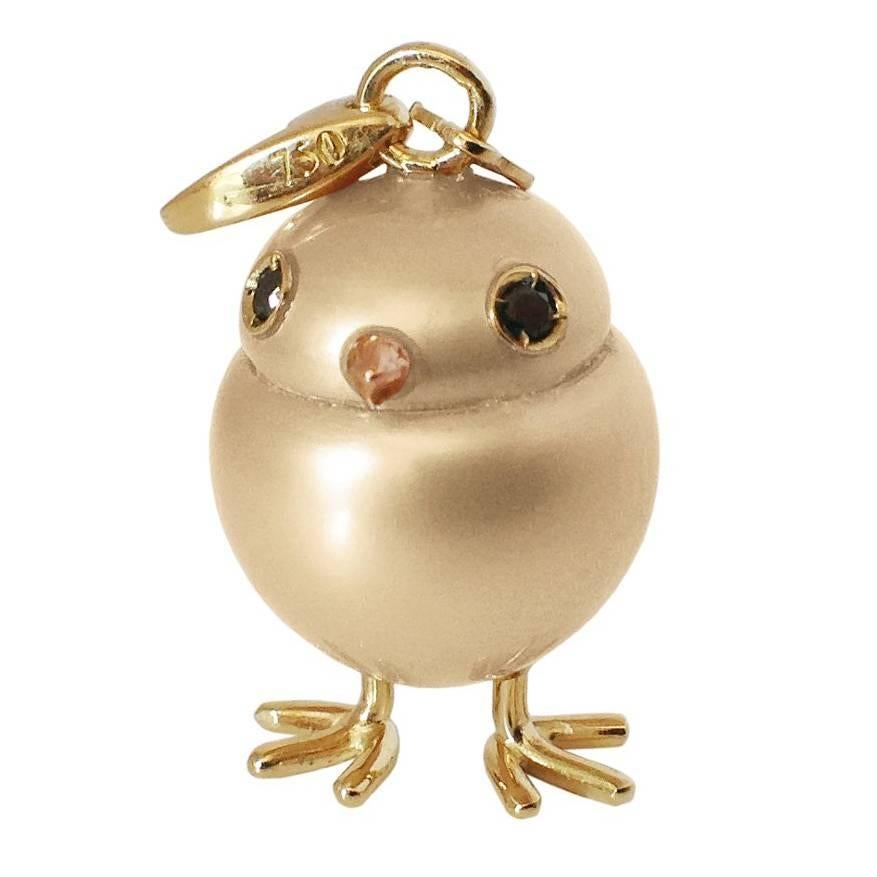 Baby Chick Pendant Charm Diamond Pearl Gold 