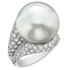 Impressive South Sea Pearl and Pave Diamond Cocktail Ring