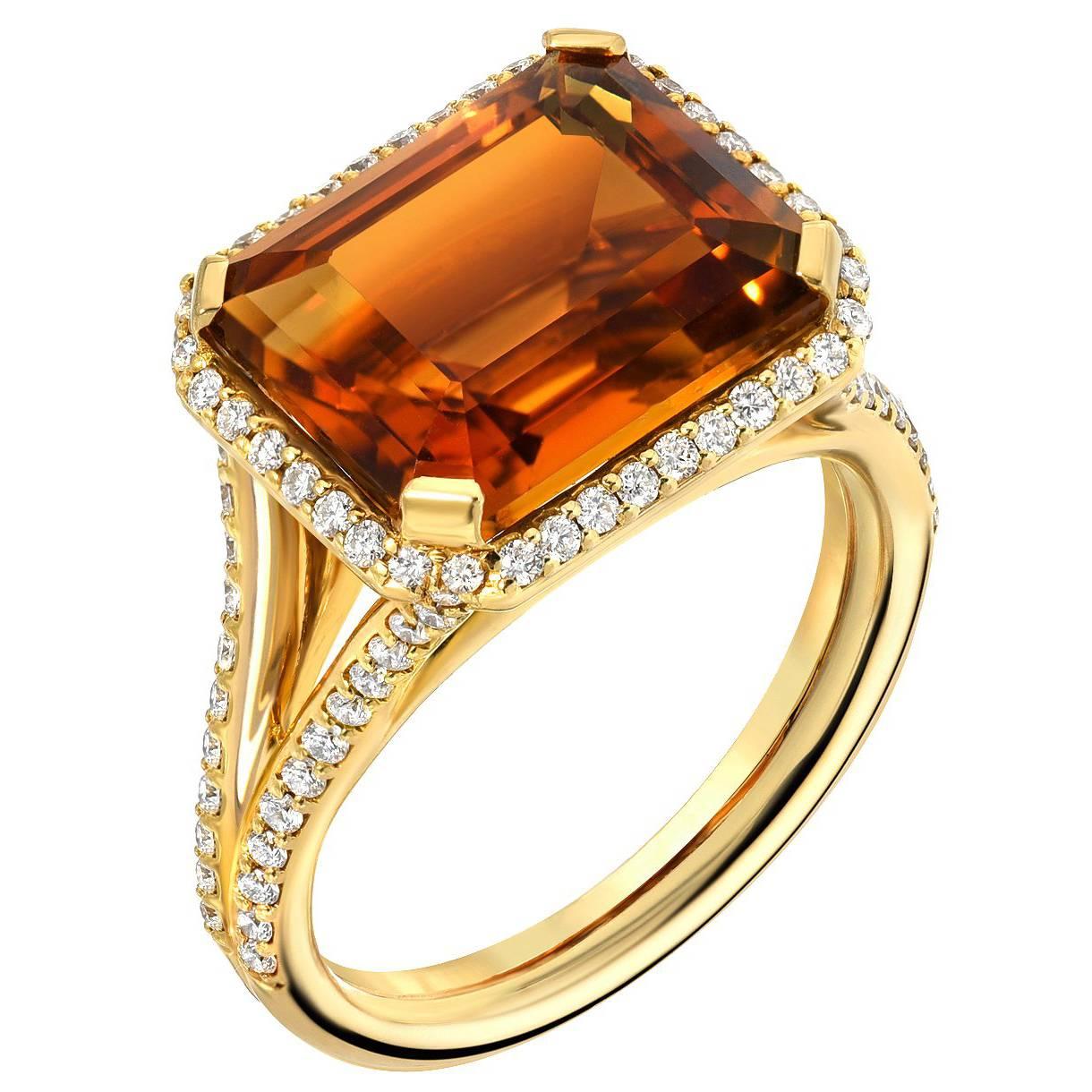 5.82 Carat Madeira Citrine Diamond Gold Ring