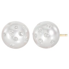 Russell Trusso White Diamond Embedded Freshwater Pearl Stud Earrings