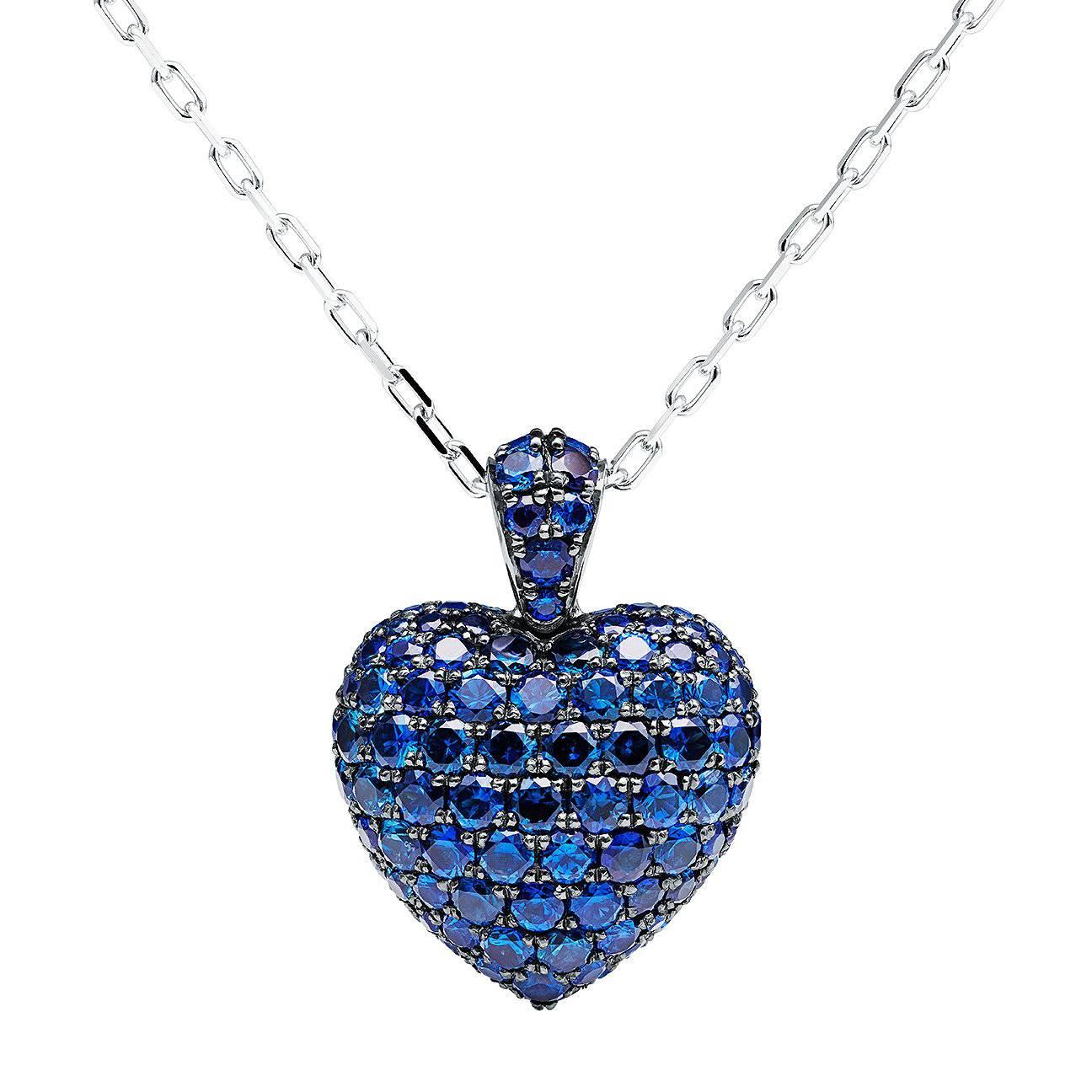 Towe Norlen 3 Carat Cornflower Blue Sapphire Contemporary Heart Pendant Necklace For Sale