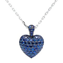 Towe Norlen 3 Carat Cornflower Blue Sapphire Contemporary Heart Pendant Necklace