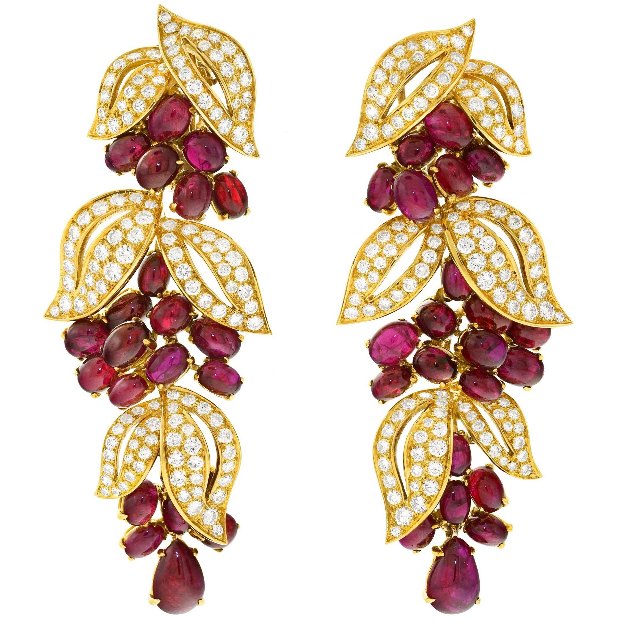 Spectacular Adler No Heat Ruby and Diamond Set Gold Earrings