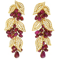 Vintage Spectacular Adler No Heat Ruby and Diamond Set Gold Earrings