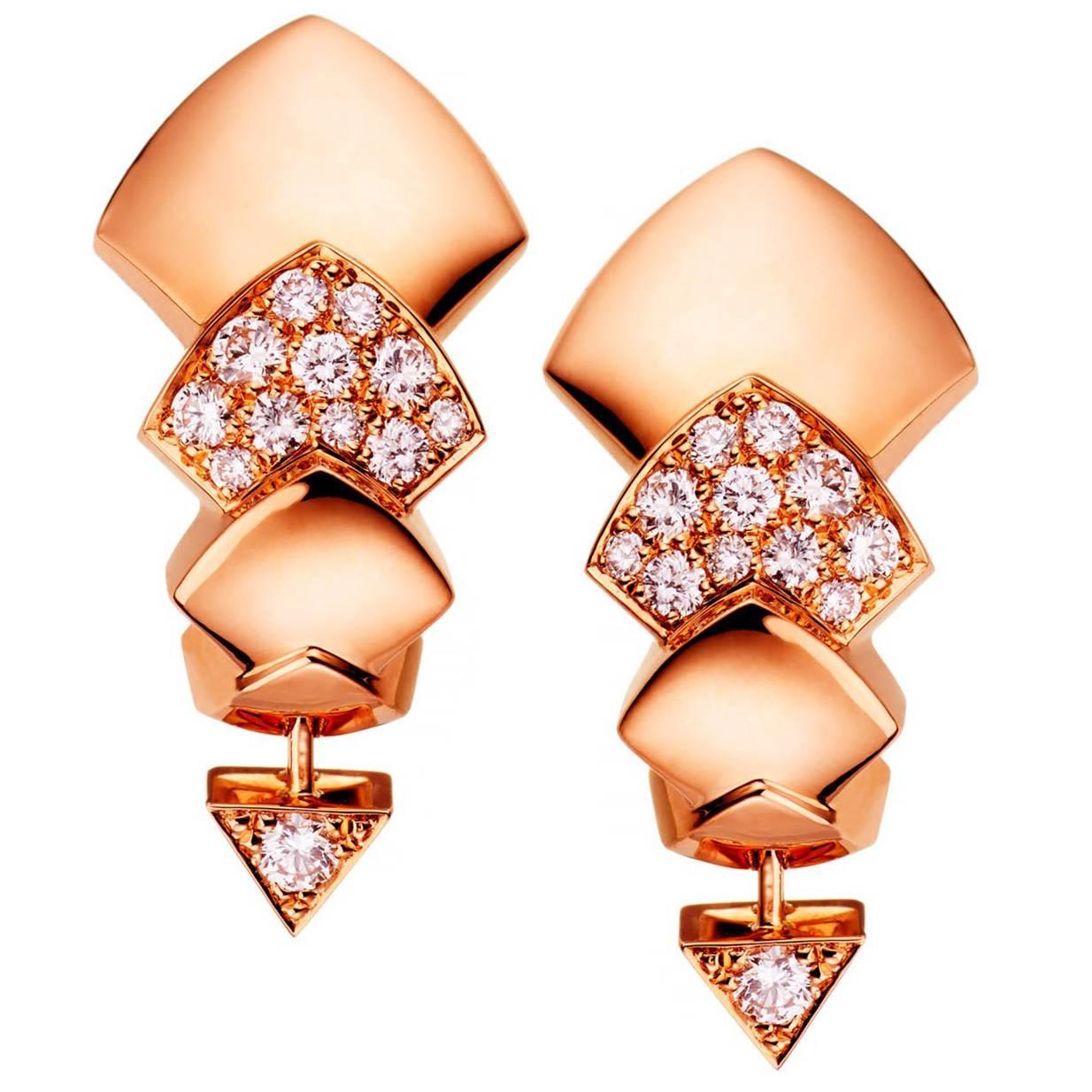 Akillis Python Earrings 18 Karat Rose Gold Half-Set White Diamonds For Sale