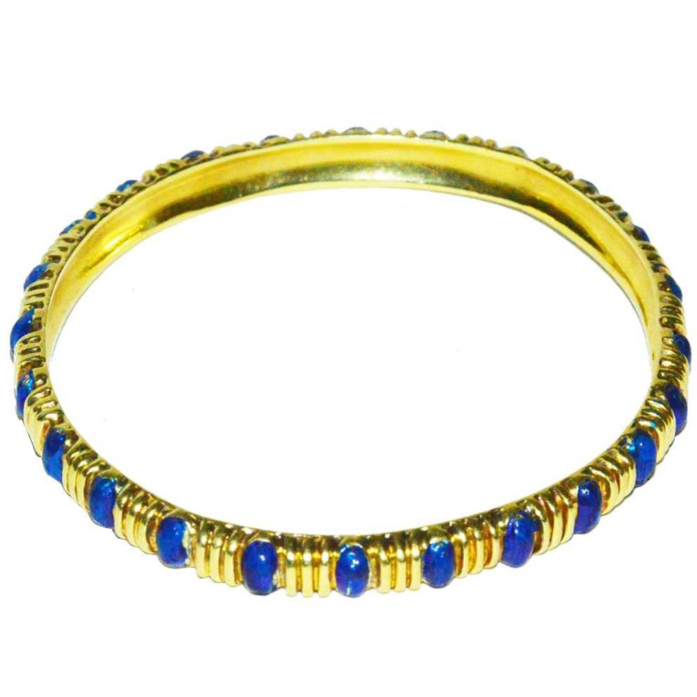 Classic Tiffany & Co. Gold and Blue Enamel Bangle Bracelet For Sale