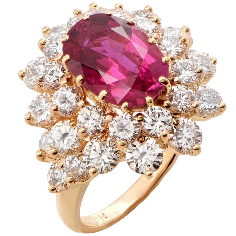 Burma Ruby 3.7 Carats AGL Graded No Heat and Diamond Ring