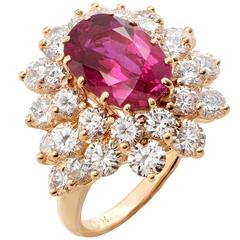 Vintage Burma Ruby 3.7 Carats AGL Graded No Heat and Diamond Ring