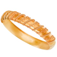 Antique Victorian Archeological Revival Gold Bangle Bracelet 10