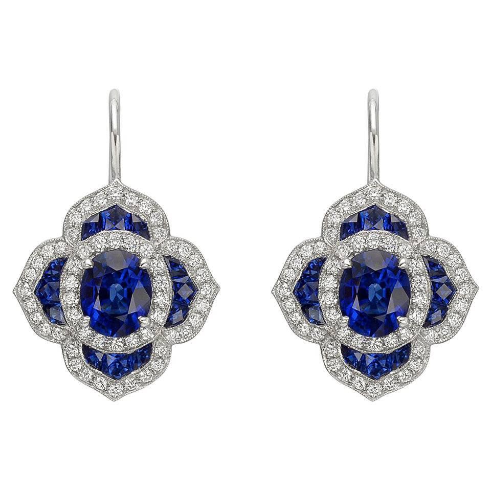 Sapphire Diamond Foliate Cluster Drop Earrings