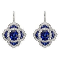Sapphire Diamond Foliate Cluster Drop Earrings
