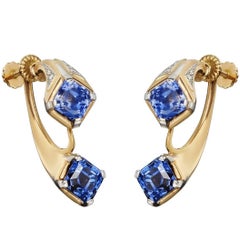 Retro Double Sapphire Trumpet Earclips