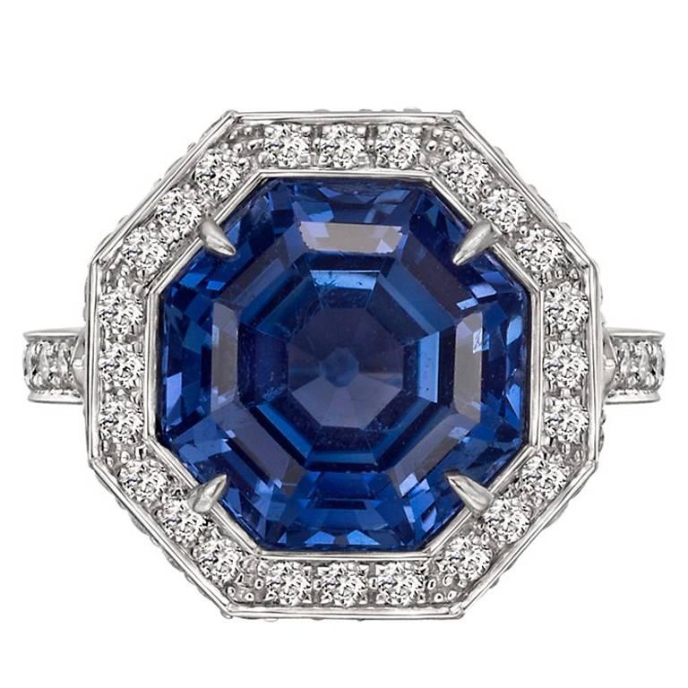 No Heat 7.22 Carat octagon Ceylon Sapphire Diamond Ring  by Paolo Costagli