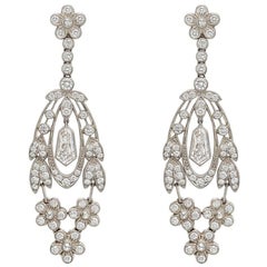 Diamond Flower Leaf Drop Earrings