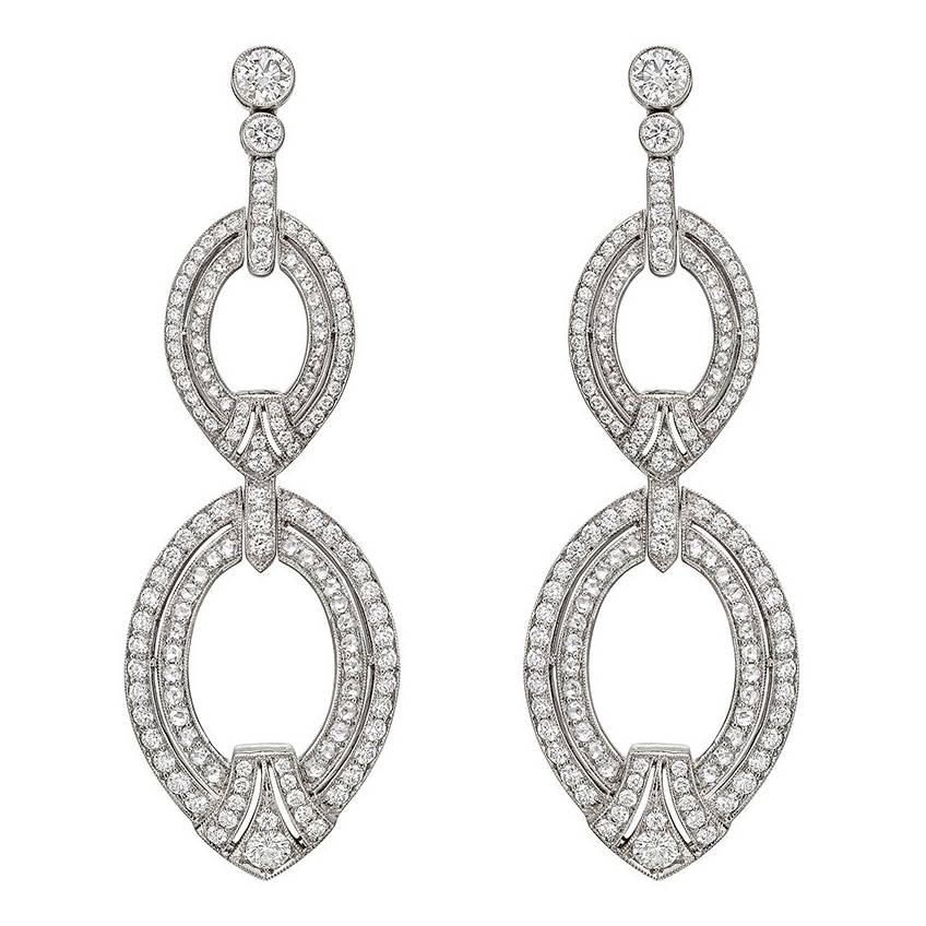 Diamond Oval Link Drop Earrings