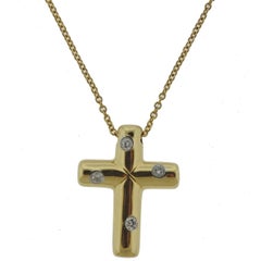 Tiffany & Co. Etoile Gold Diamond Cross Pendant Necklace