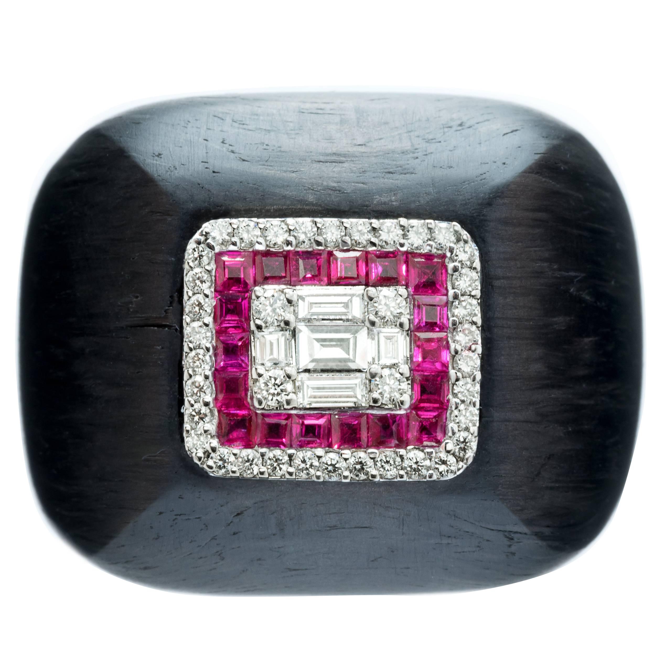 Hedy Martinelli Carbon Fiber Ruby White Diamond Pave Ring For Sale