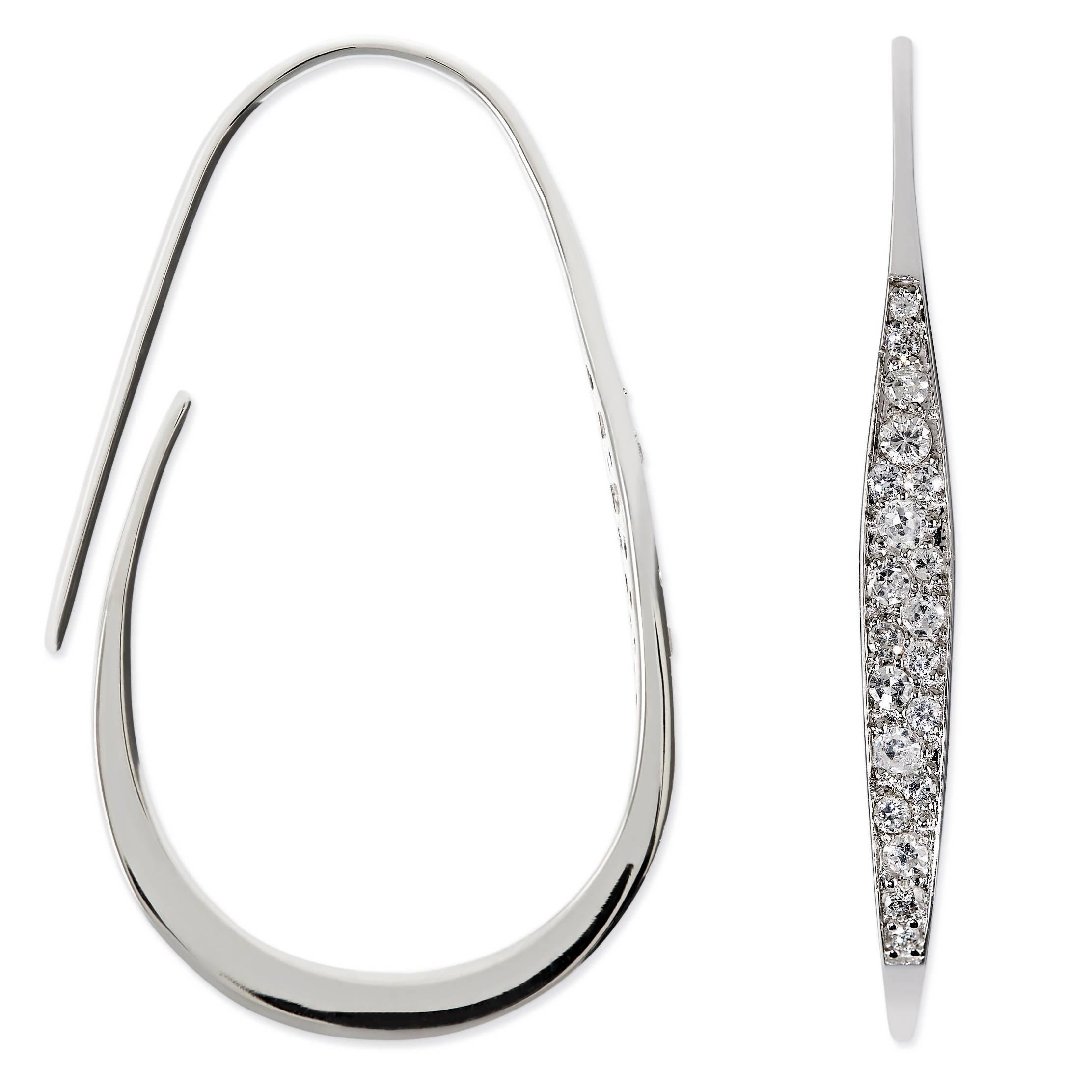 MAVIADA's Large Modern Diamond 18 Karat White Gold Contemporary Hoop Earrings