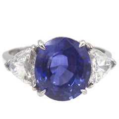 Asprey Natural No Heat 5 Carat Ceylon Sapphire Diamond Platinum Ring