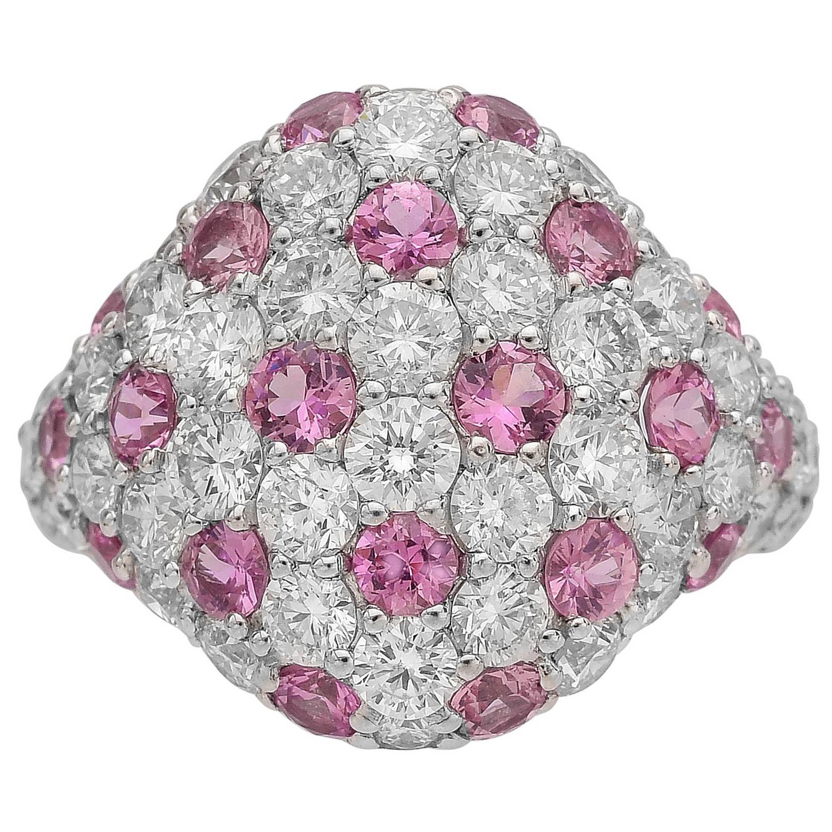Platinum Pink Sapphire and Diamond Pave Cocktail Ring