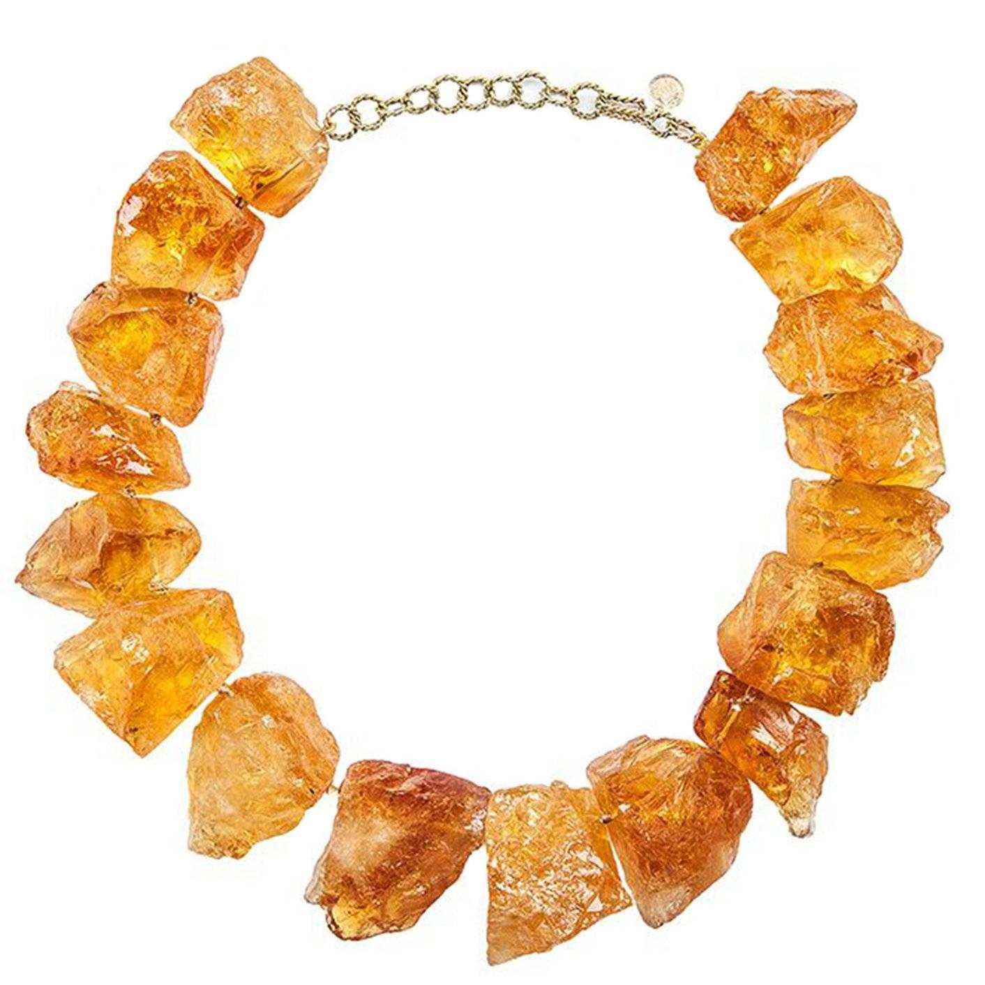 Kara Ross Raw Citrine and Yellow Gold Necklace For Sale