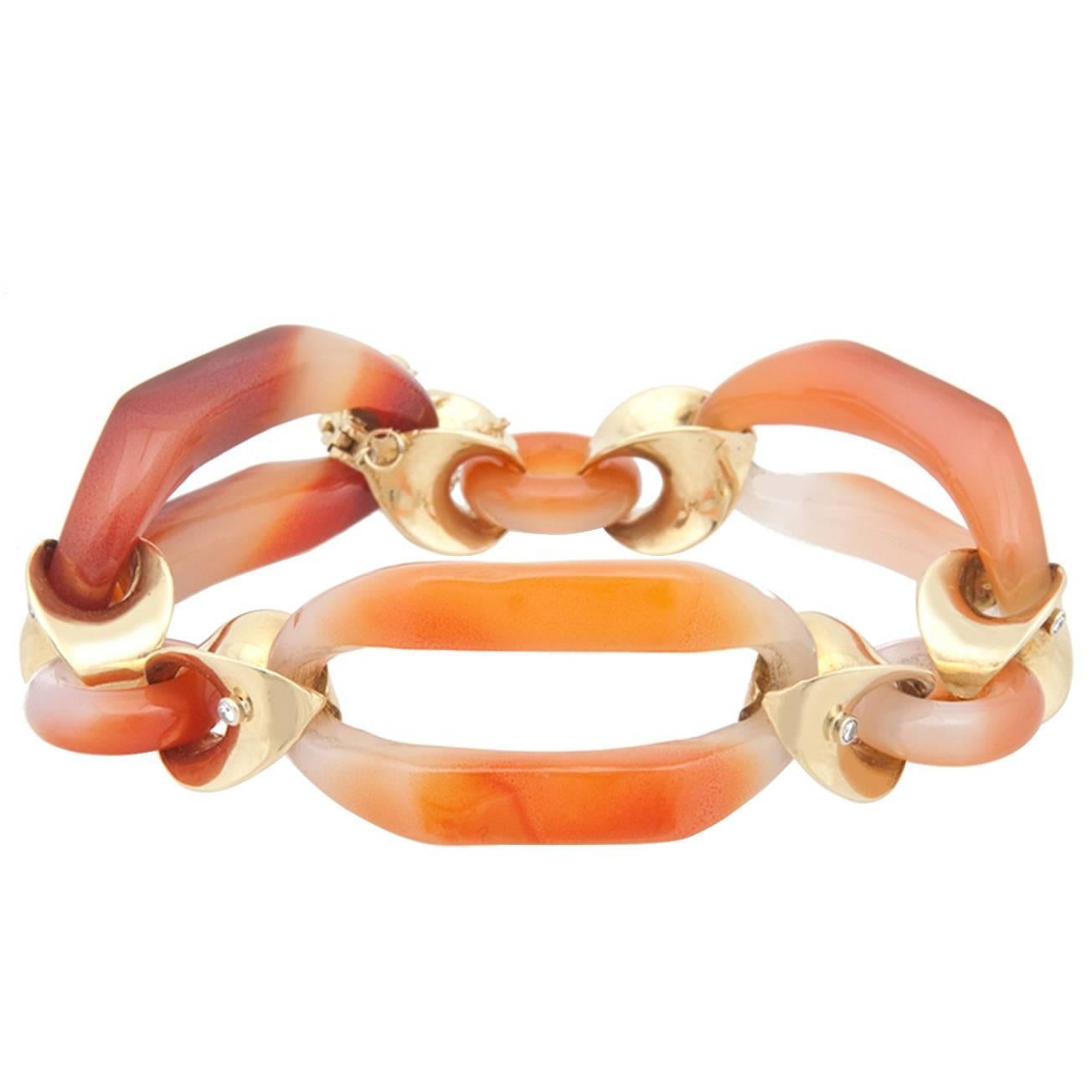 Kara Ross Carnelian and Yellow Gold Link Bracelet For Sale