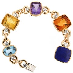 Multi-Color Stone Link Bracelet with Diamond