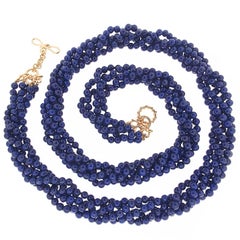 Multi-Strand Round Lapis Lazulli Balls and Gold Necklace