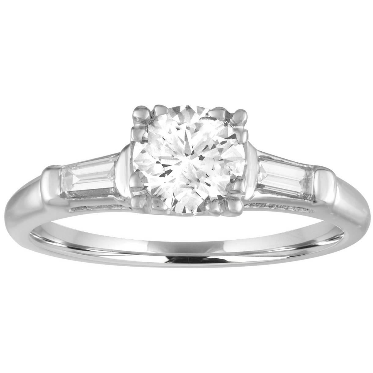 0.74 Carat Round Diamond Platinum Engagement Ring